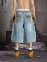 Distressed Wide-Leg Denim Capri Pants 2