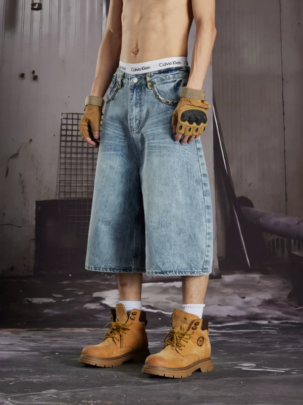 Distressed Wide-Leg Denim Capri Pants 4