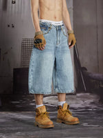 Distressed Wide-Leg Denim Capri Pants 5