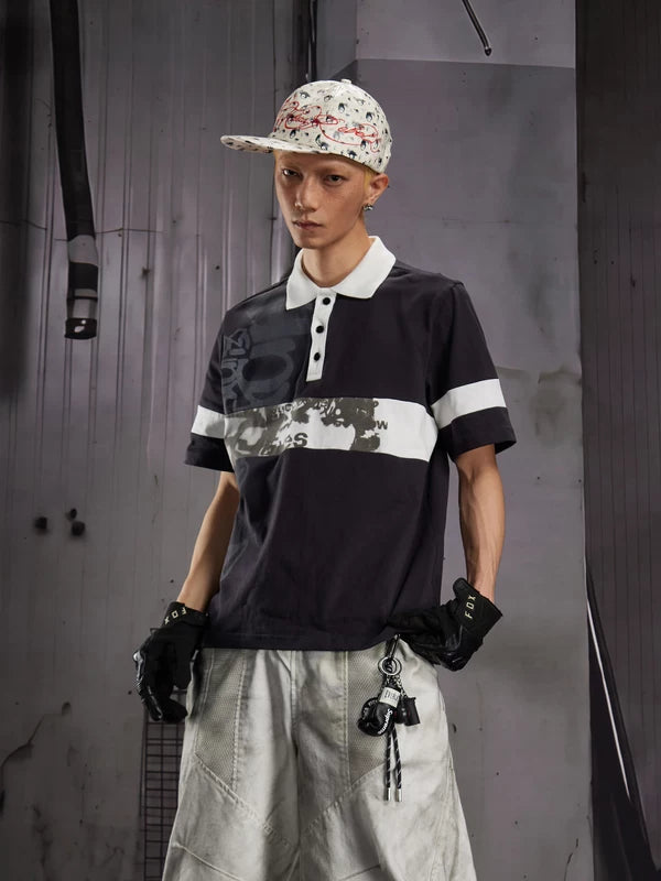 Letter Print Short-Sleeve Polo Shirt 1