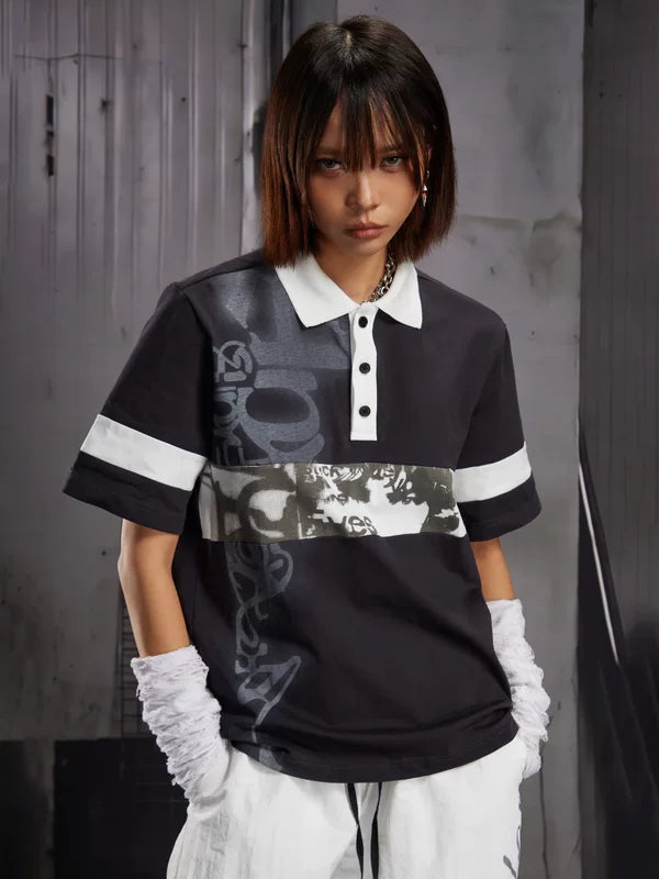 Letter Print Short-Sleeve Polo Shirt 2