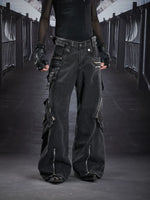 Distressed Multi-Pocket Wide Leg Cargo Pants 1