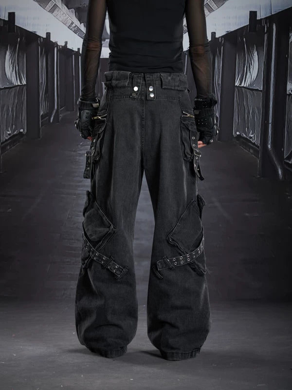 Distressed Multi-Pocket Wide Leg Cargo Pants 2