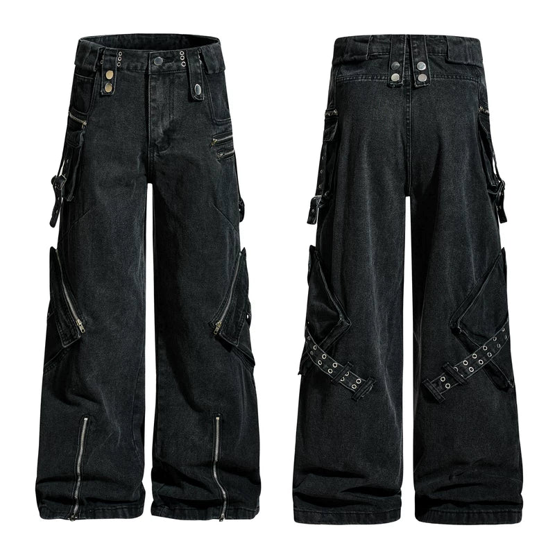 5966593616868,5966593616869,5966593616870,5966593616871,5966593616872, Distressed Multi-Pocket Wide Leg Cargo Pants