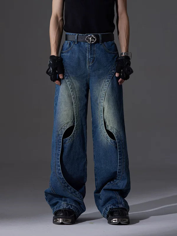Cutout Wide Leg Distressed Jeans Pants 1