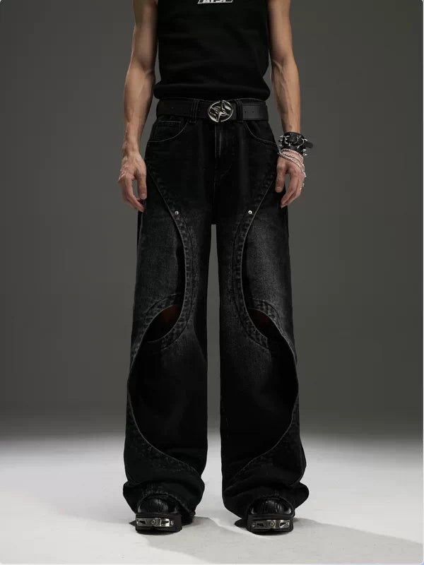 Cutout Wide Leg Distressed Jeans Pants 2