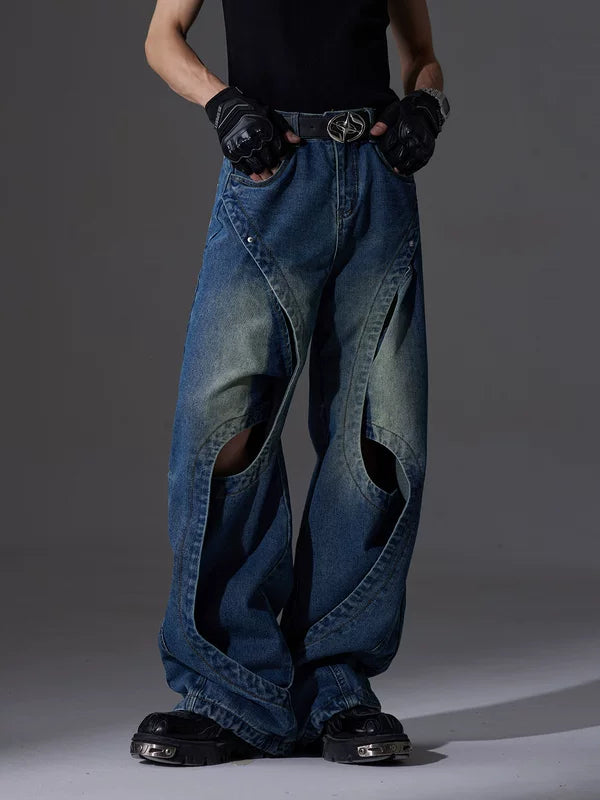 Cutout Wide Leg Distressed Jeans Pants 3