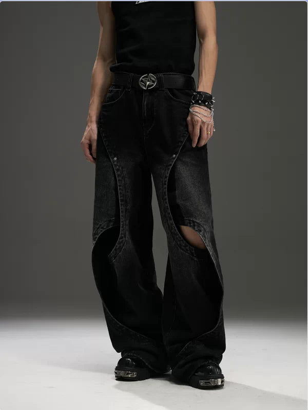 Cutout Wide Leg Distressed Jeans Pants 4