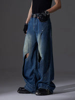 Cutout Wide Leg Distressed Jeans Pants 5