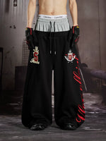 Embroidered Double Waist Loose Casual Pants 1