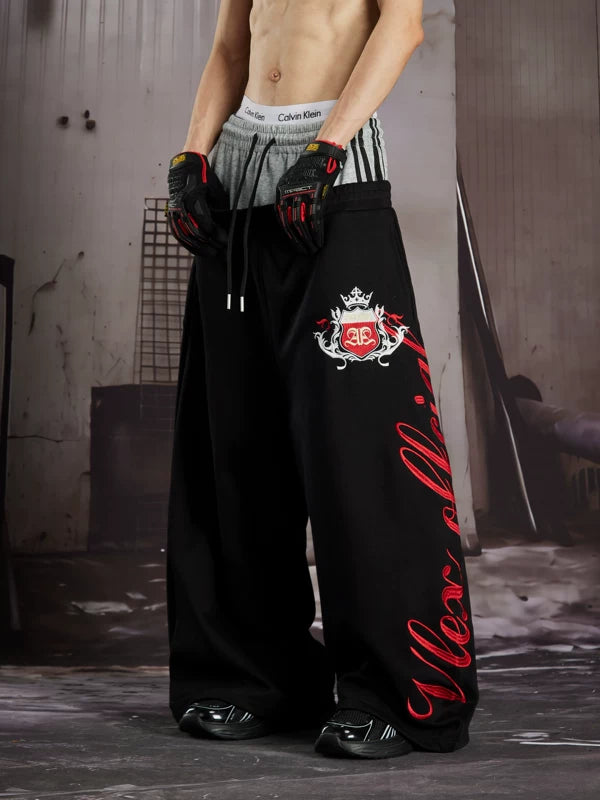 Embroidered Double Waist Loose Casual Pants 3