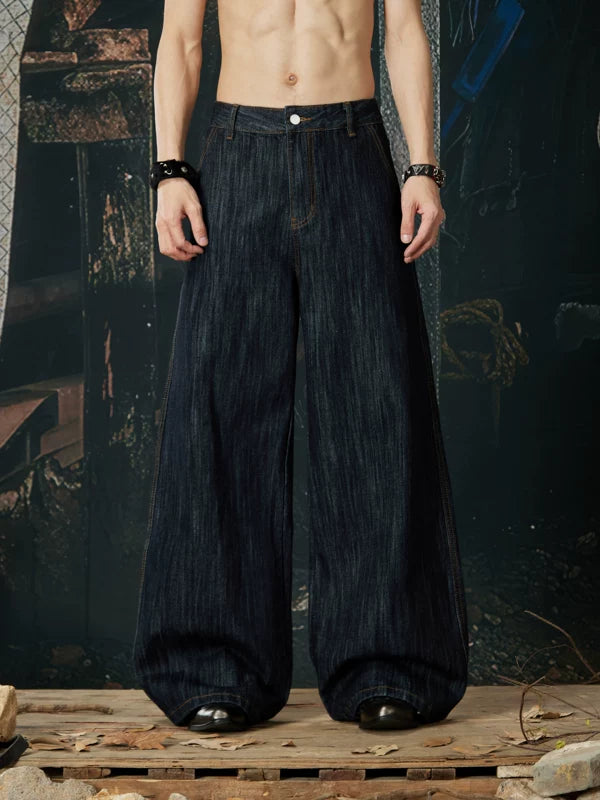 Wide Leg Retro Washed Denim Pants 1