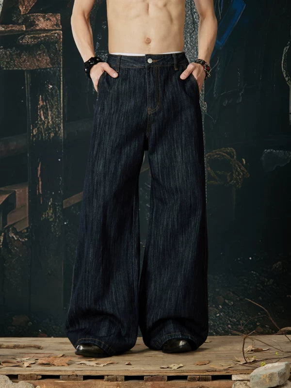 Wide Leg Retro Washed Denim Pants 2