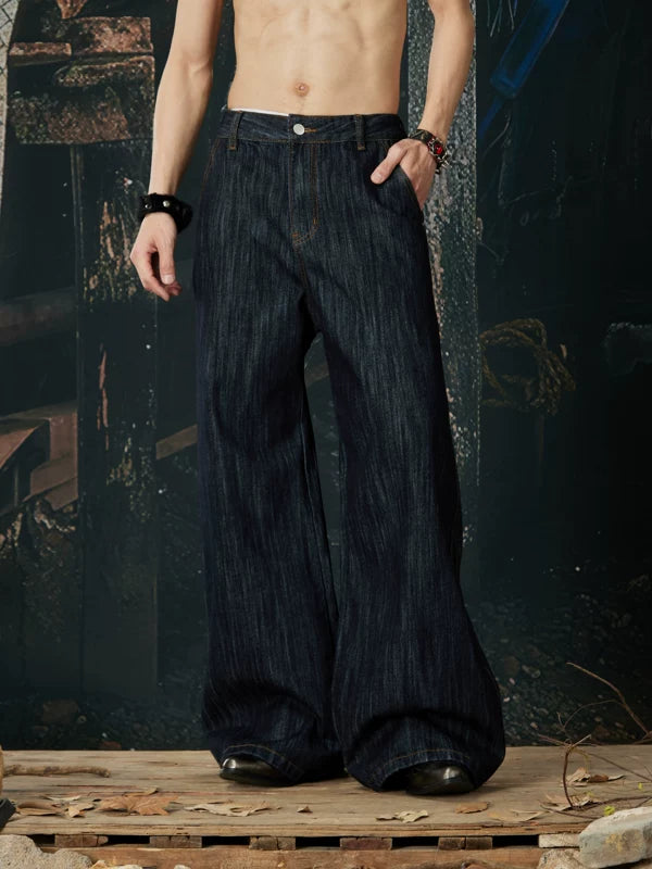 Wide Leg Retro Washed Denim Pants 3