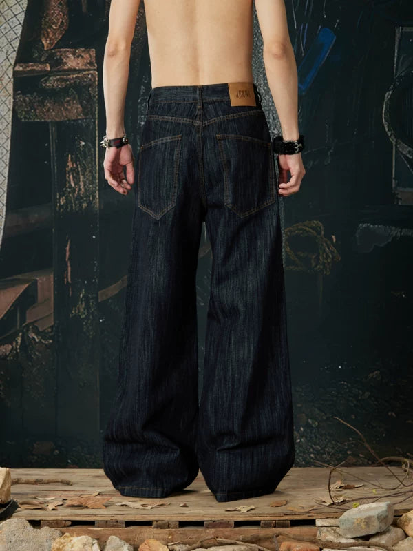 Wide Leg Retro Washed Denim Pants 4