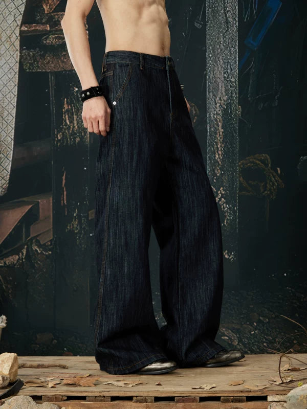 Wide Leg Retro Washed Denim Pants 5