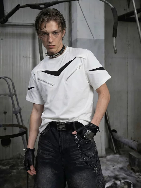Zipper-Detail Crew Neck T-Shirt 1
