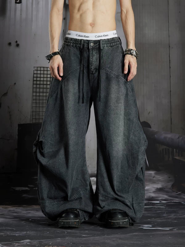 Detachable Plaid Patchwork Wide-Leg Jeans 3