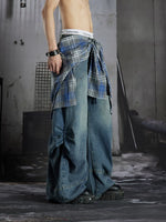 Detachable Plaid Patchwork Wide-Leg Jeans 5