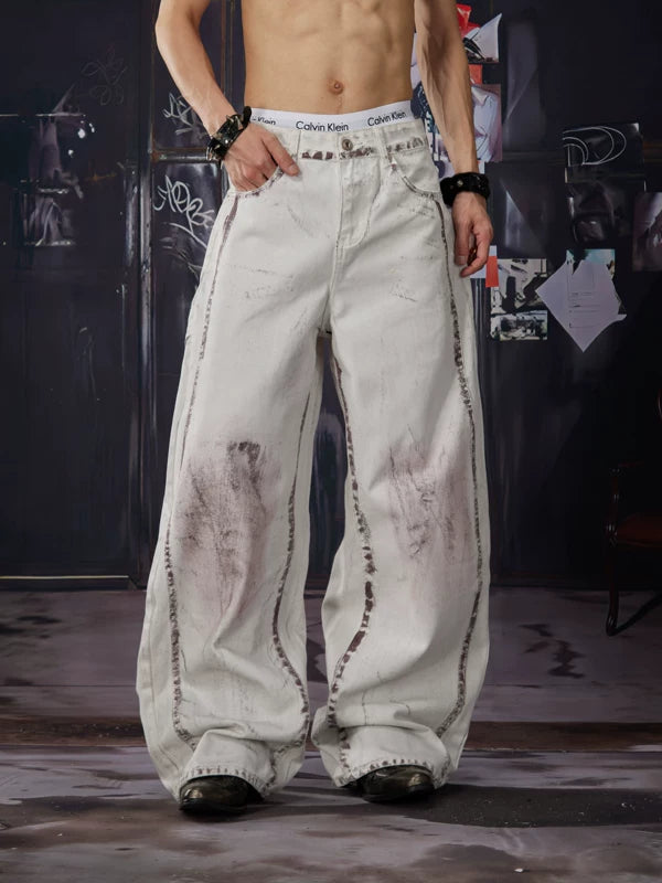 Distressed Wide-Leg Jeans Pants 4