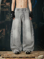 Distressed Wide-Leg Curved Denim Pants 1
