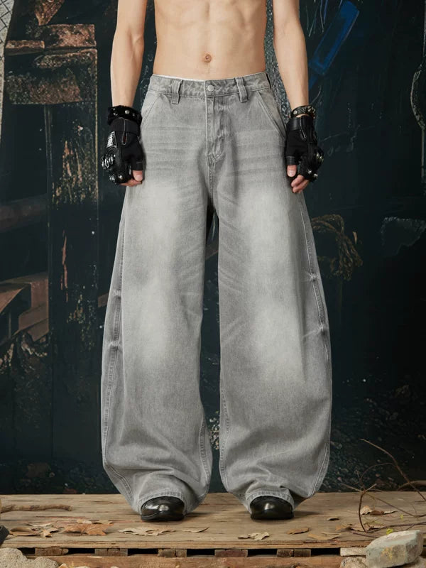Distressed Wide-Leg Curved Denim Pants 1