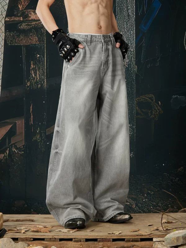 Distressed Wide-Leg Curved Denim Pants 2