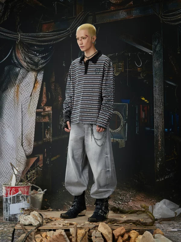 Distressed Wide-Leg Curved Denim Pants 5