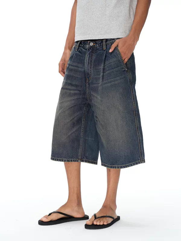 Oversized Pleated Denim Shorts 1