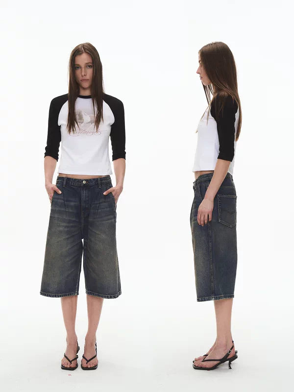 Oversized Pleated Denim Shorts 4