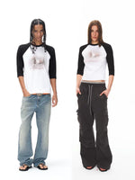 Waffle Raglan Three-Quarter Sleeve T-Shirt 1
