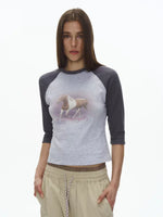 Waffle Raglan Three-Quarter Sleeve T-Shirt 4