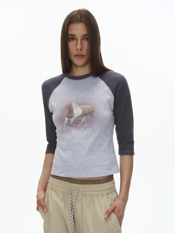 Waffle Raglan Three-Quarter Sleeve T-Shirt 4