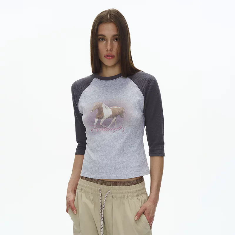 6219039162779,6219039162780,6219039162781, Waffle Raglan Three-Quarter Sleeve T-Shirt