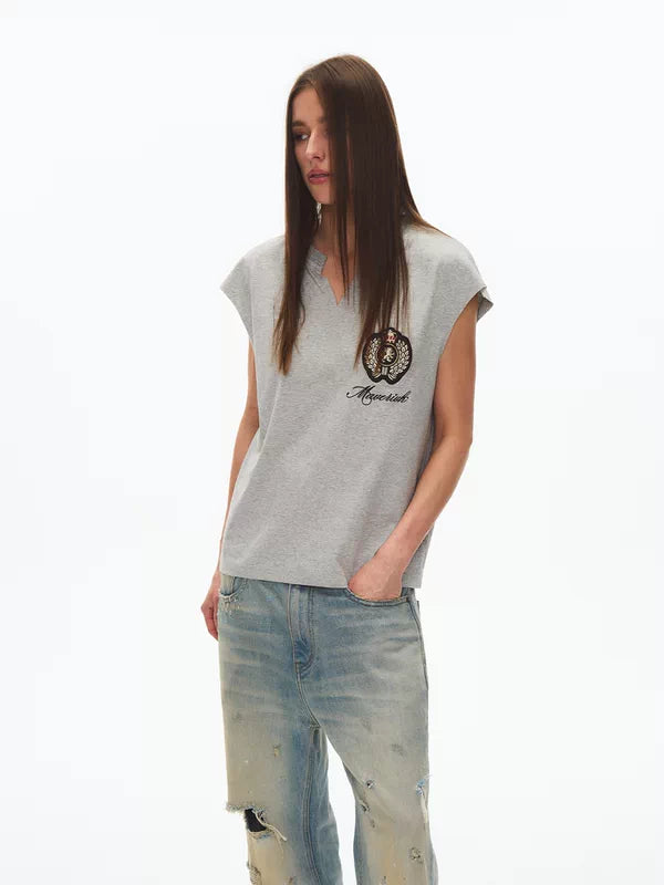 Embroidered Sleeveless Vest Tee 4