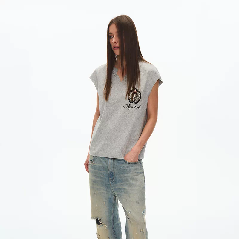 6225844591579,6225844591580,6225844591581, Embroidered Sleeveless Vest Tee