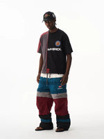 Color Block Striped Embroidered T-Shirt 1