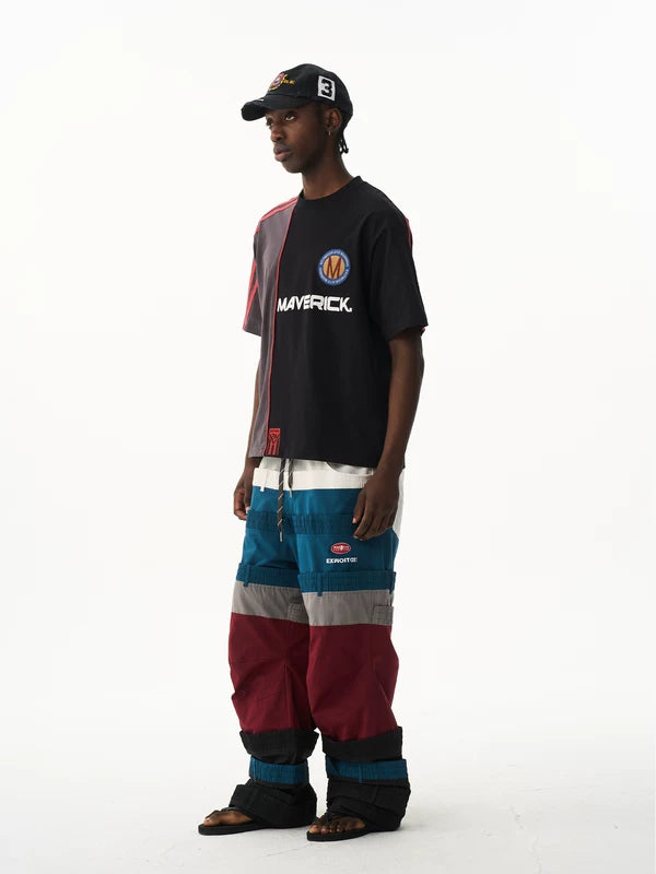 Color Block Striped Embroidered T-Shirt 2