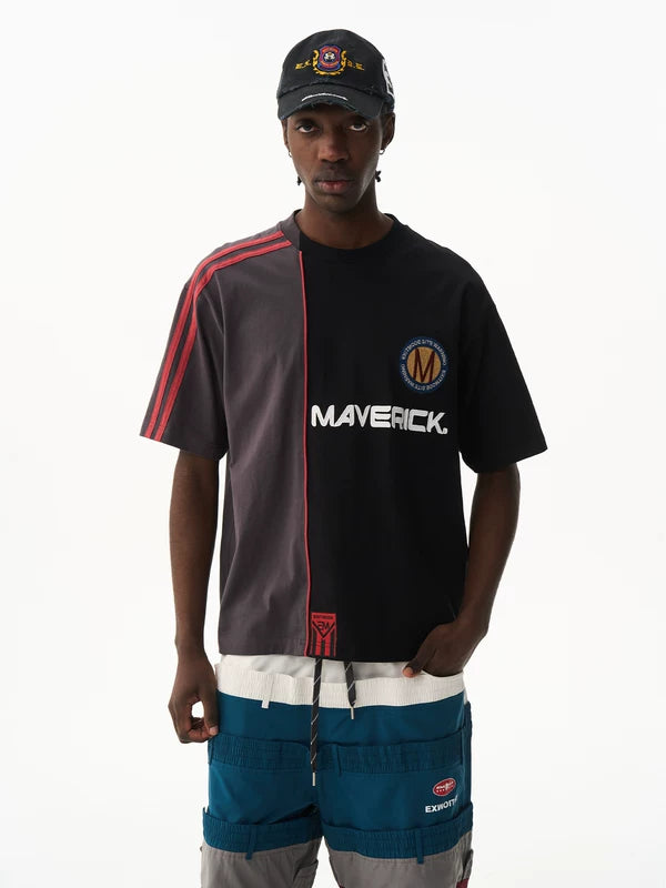 ,6197594194736,6197594194737,6197594194738,6197594194739, Color Block Striped Embroidered T-Shirt