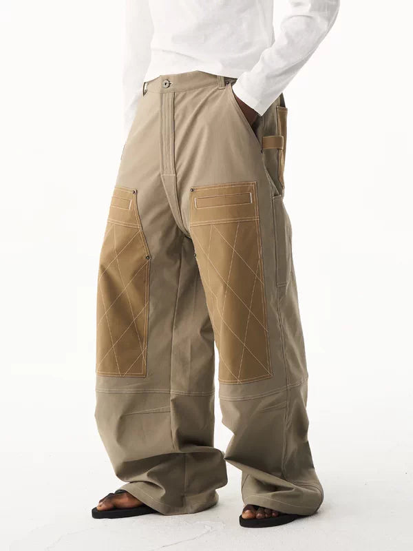 Quilted Colorblock Wide-Leg Cargo Pants 1