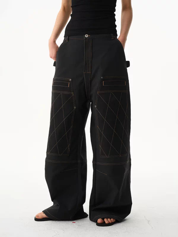 Quilted Colorblock Wide-Leg Cargo Pants 4