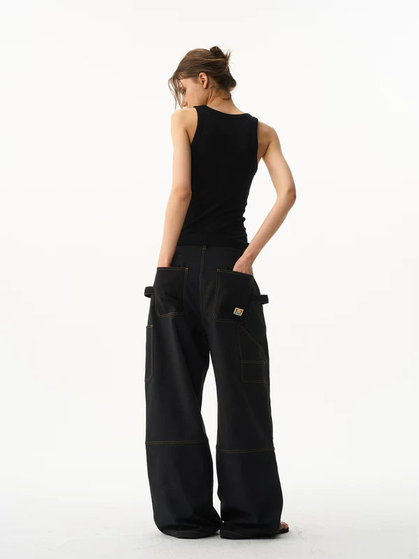 Quilted Colorblock Wide-Leg Cargo Pants 5