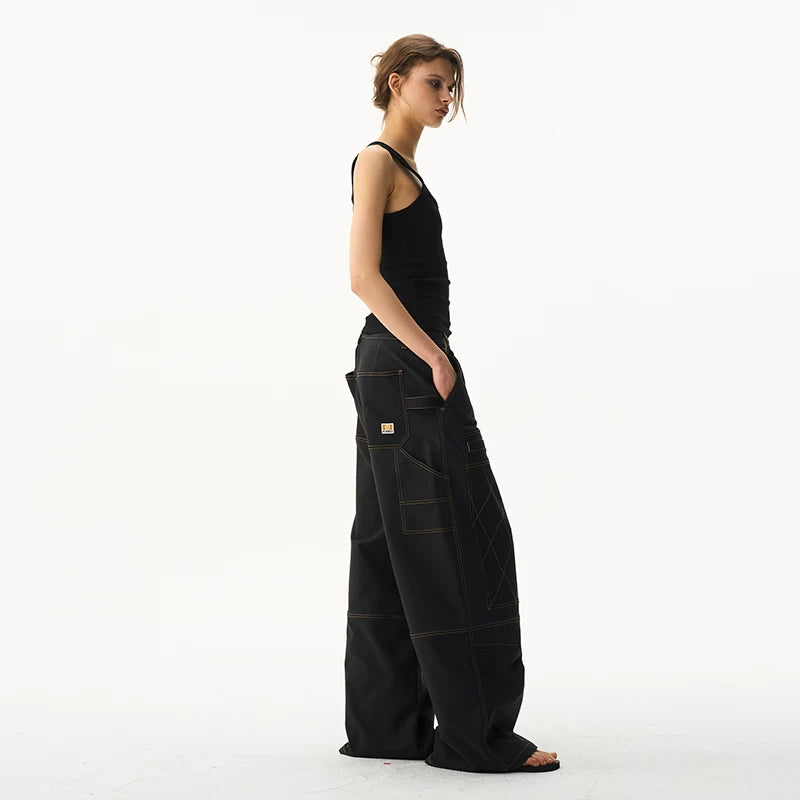 6033008445722,6033008445723,6033008445724,6033008445725, Quilted Colorblock Wide-Leg Cargo Pants