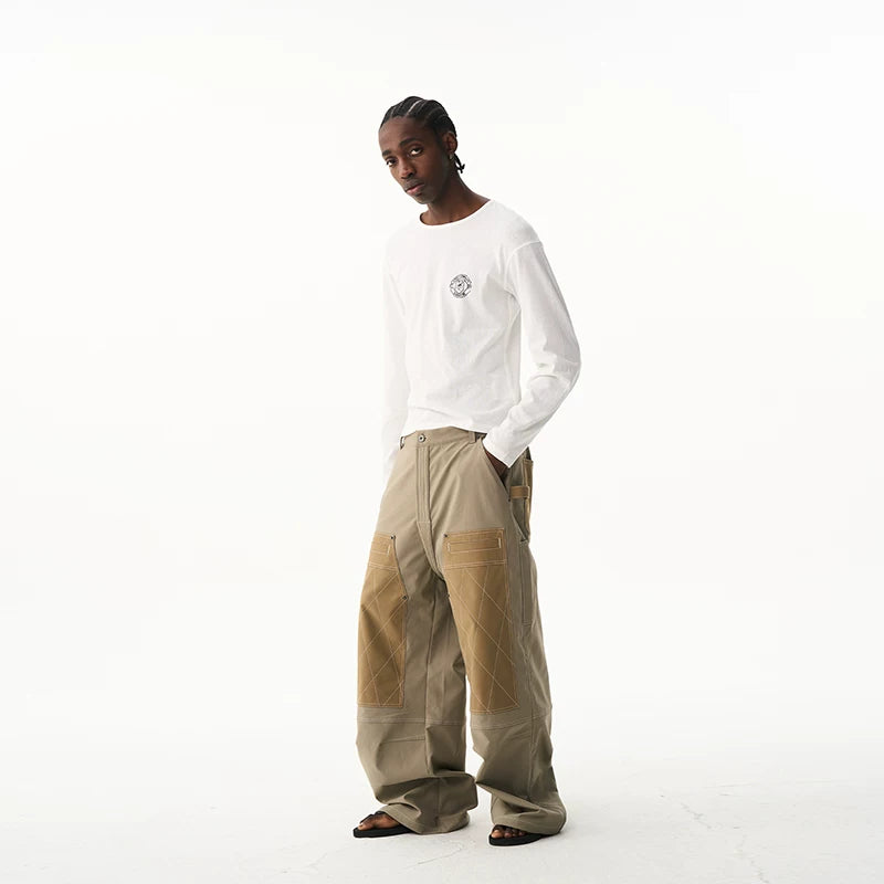 6033008445726,6033008445727,6033008445728,6033008445729, Quilted Colorblock Wide-Leg Cargo Pants