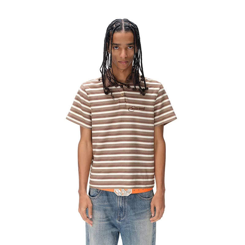 6227686391435,6227686391436,6227686391437,6227686391438, Striped Embroidered Short-Sleeve Polo Shirt