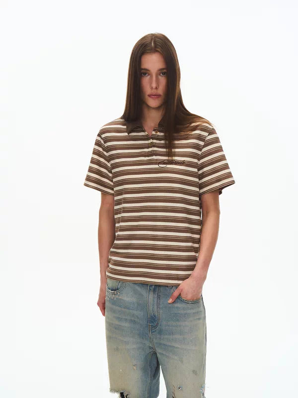 6227686391444,6227686391445,6227686391446, Striped Embroidered Short-Sleeve Polo Shirt
