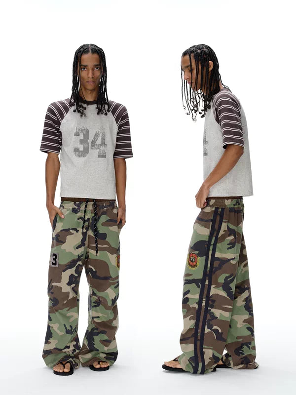 Camouflage Badge Embroidered Loose Casual Pants 2