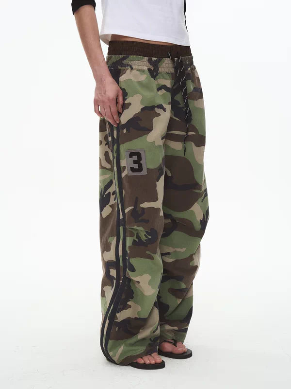 Camouflage Badge Embroidered Loose Casual Pants 3