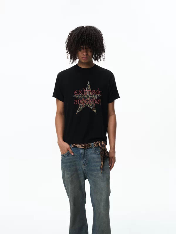 6255013759766,6255013759768,6255013759770,6255013759772, Leopard Star Graphic Short Sleeve T-Shirt