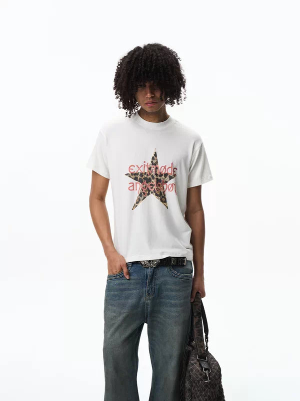 6255013759767,6255013759769,6255013759771,6255013759773, Leopard Star Graphic Short Sleeve T-Shirt